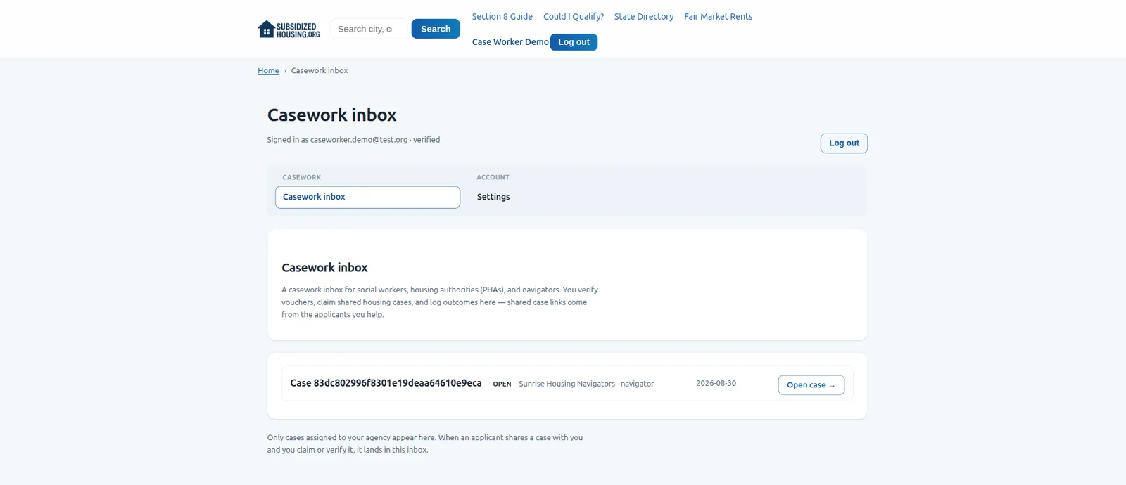 Caseworker casework inbox