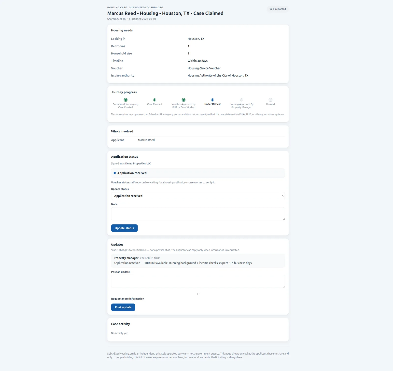 Application received status