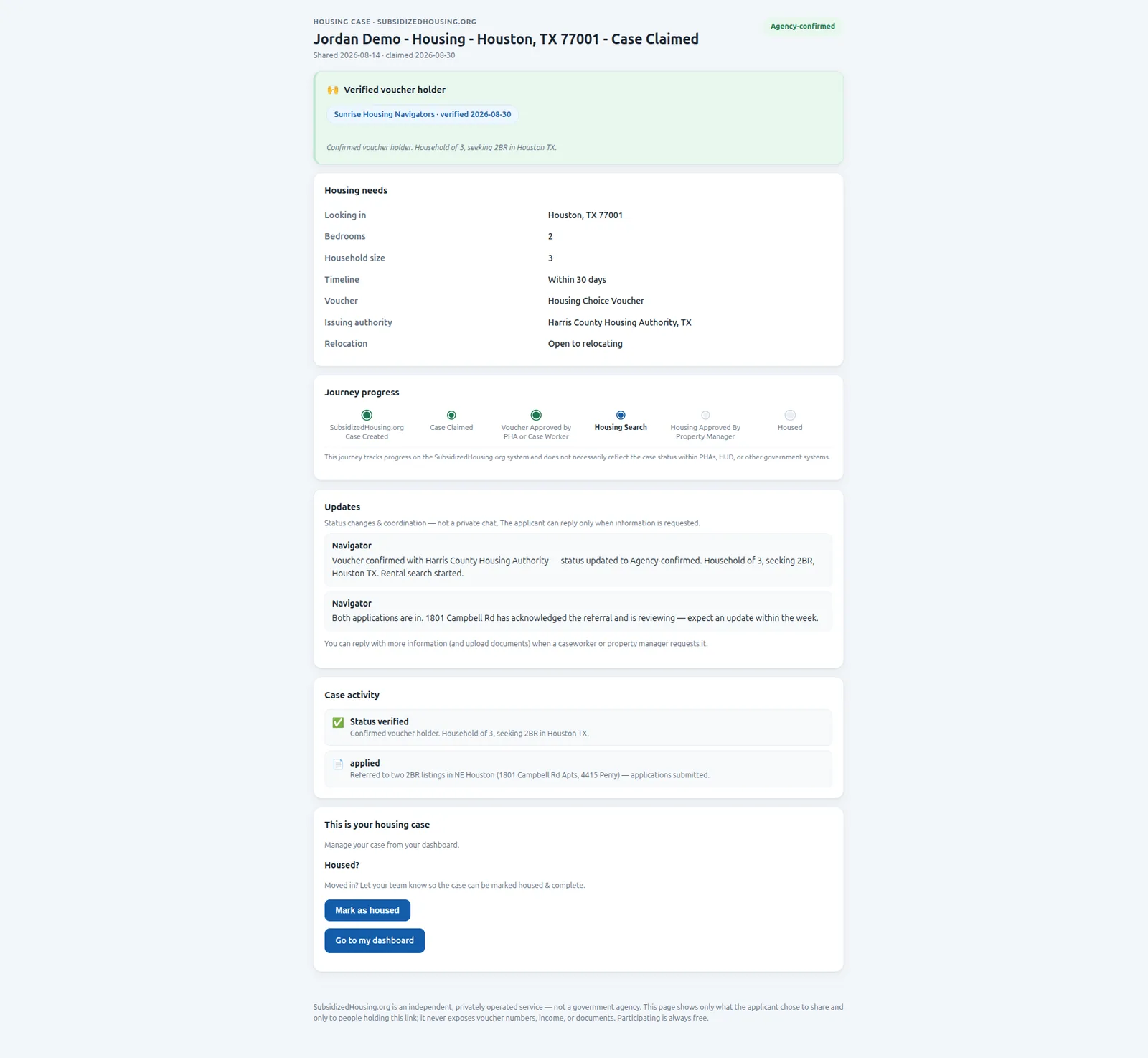 Applicant owner view of their case